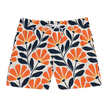 Men's Retro Floral Swim Shorts – Orange & Navy