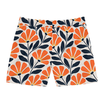 Men's Retro Floral Swim Shorts – Orange & Navy