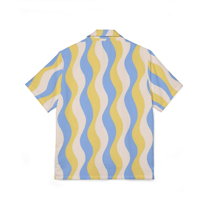 Men's Wave Pattern Hawaiian Shirt — Retro Blue & Yellow Camp Shirt