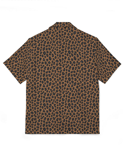Black shirt with gold and purple pattern on a white background