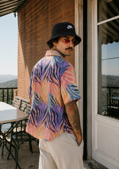 Men's Pastel Zebra Print Hawaiian Shirt — Short Sleeve Camp Shirt