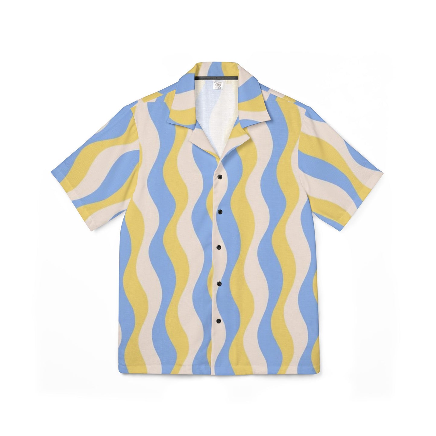 Men's Wave Pattern Hawaiian Shirt — Retro Blue & Yellow Camp Shirt