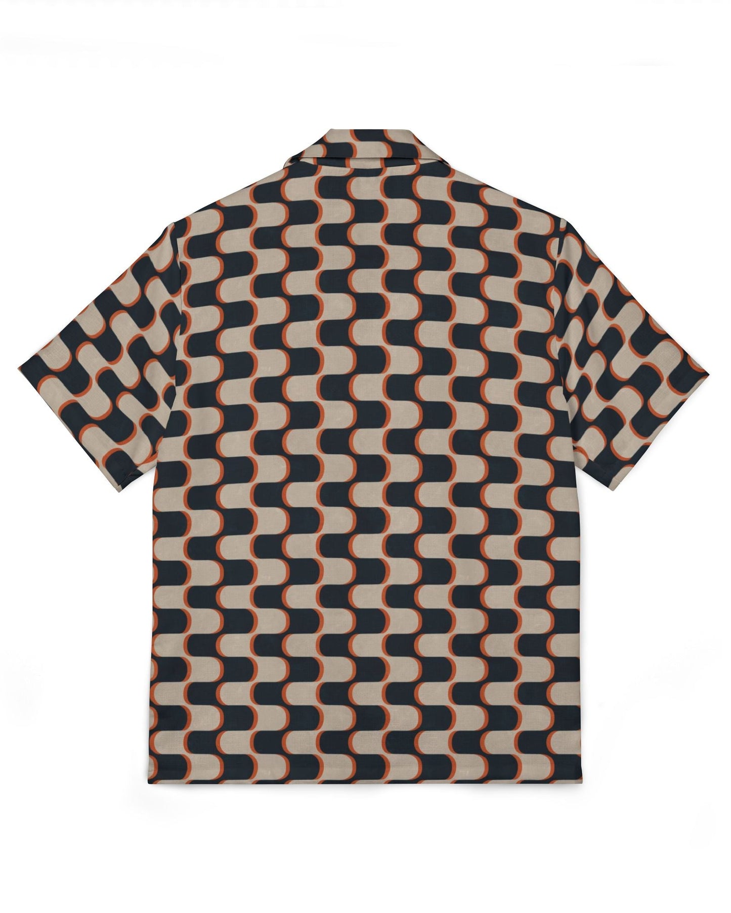 Short-sleeve shirt with geometric pattern on a white background