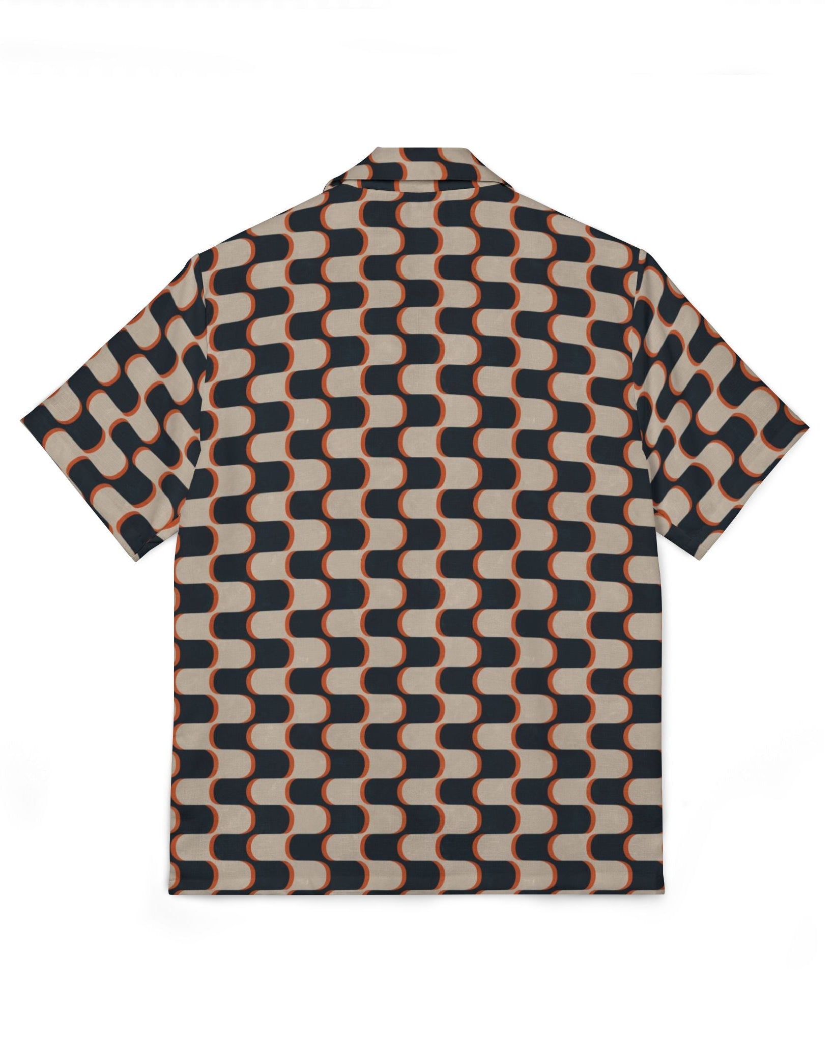 Short-sleeve shirt with geometric pattern on a white background
