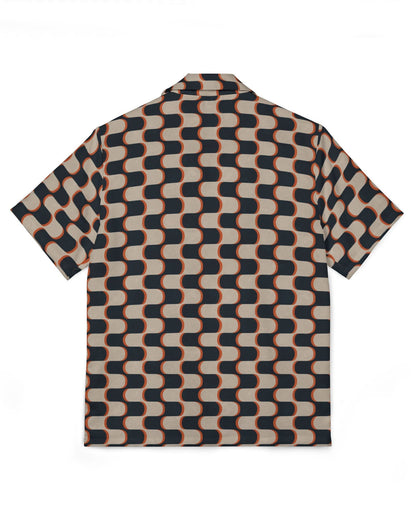 Short-sleeve shirt with geometric pattern on a white background