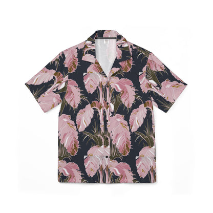 Pink Palm Leaf Hawaiian Camp Shirt — Tropical Floral AOP Button-Up