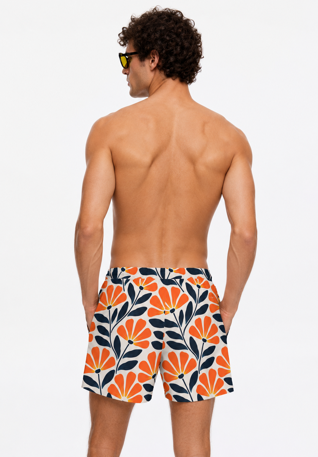 Men's Retro Floral Swim Shorts – Orange & Navy
