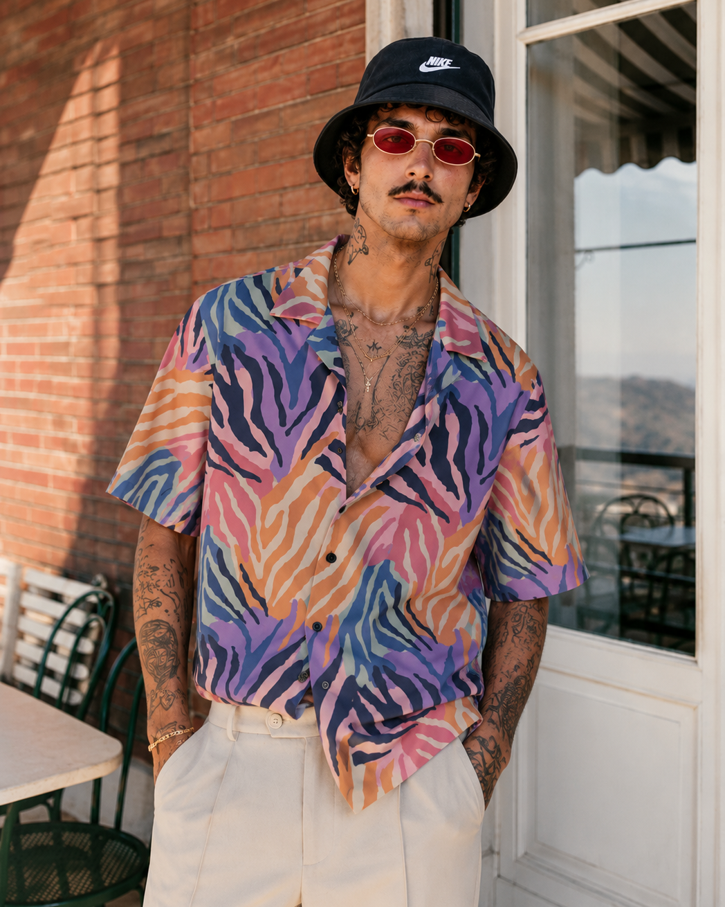 Men's Pastel Zebra Print Hawaiian Shirt — Short Sleeve Camp Shirt
