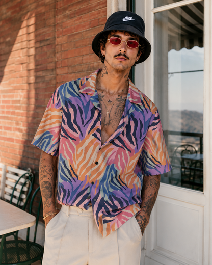 Men's Pastel Zebra Print Hawaiian Shirt — Short Sleeve Camp Shirt