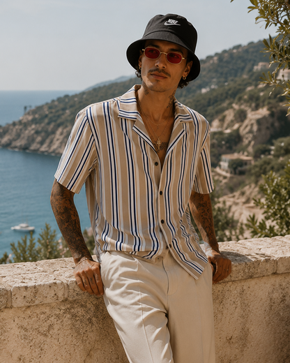 Men's Riviera Stripe Resort Shirt – Beige & Navy