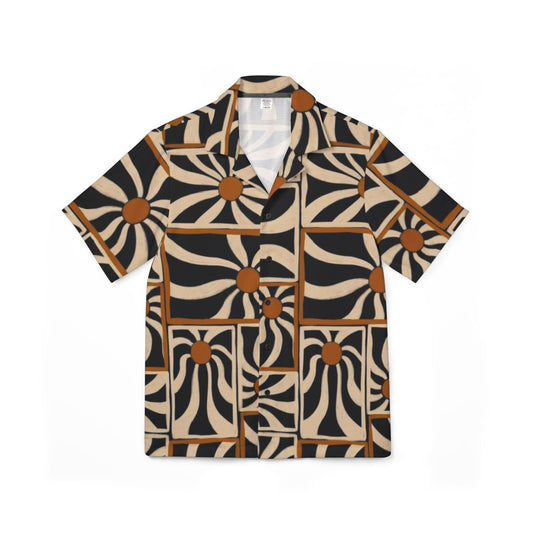 Short-sleeve shirt with a geometric pattern on a white background
